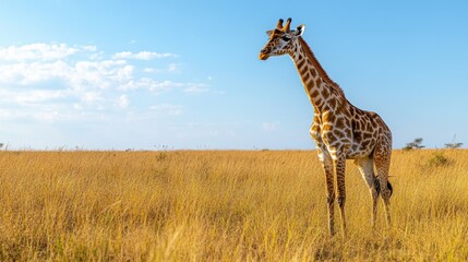 Obraz premium Majestic Giraffe in the Savanna with a Beautiful Backdrop