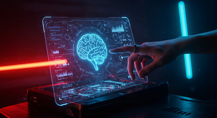 Futuristic Brain Interface AI Technology Neural Network Concept
