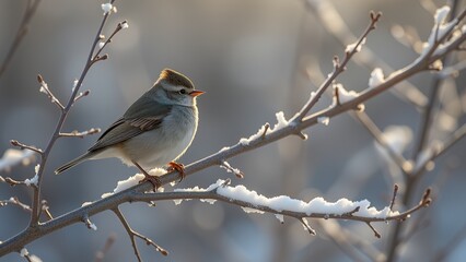 Obraz premium Robin Singing on Frosty Tree Branch.