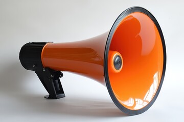 Bright orange megaphone with black base. Ideal for announcing, protests, or sporting events.
