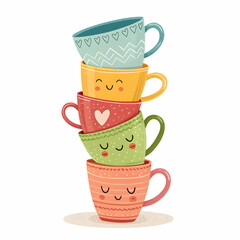 stack of colorful coffee cups isolated on white