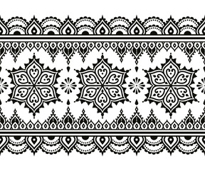 Indian Mehndi tattoo style inspired vector seamless pattern in black and white - decorative boho style