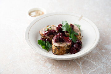 Roasted pork with cherry sauce
