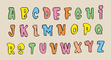 Pop Art Font Alphabet Crayon Chalk Style Drawing