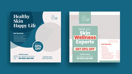 Dermatology skin care consultation editable social media post, banner, ads or square flyer or poster template, skin health care Services, beauty treatment consultation social media promotional ads des
