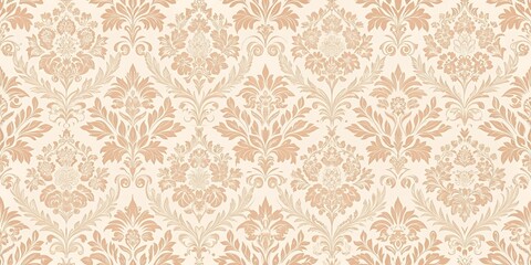 Elegant Damask Pattern, Peach and Cream Hues, Seamless Repeat Design for Fabric or Wallpaper