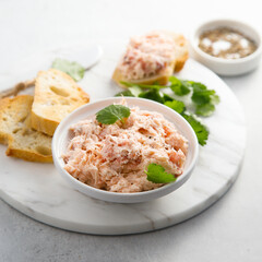 Homemade salmon rillettes served with bread