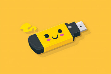 Cheerful Cartoon Flash Drive with a Smiling Face, Perfect for Digital and Technology Illustrations