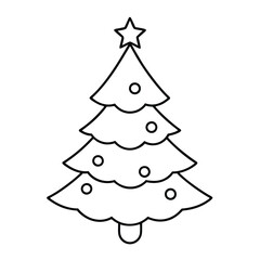 Fototapeta premium Christmas Tree Line Art Vector Illustration, Minimalistic Outline Design