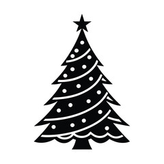 Christmas Tree Silhouette Vector Art Illustration - Black Design on White Background