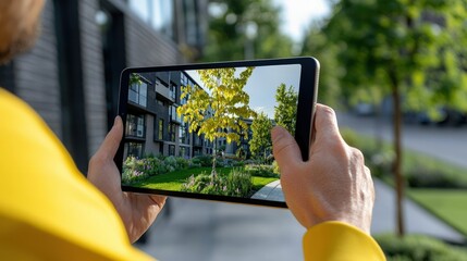 Real estate agent giving a virtual tour of a property using a tablet