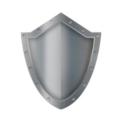 Silver riveted shield isolated on white background.