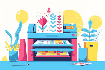 Cheerful Cartoon Printer Illustration, Perfect for Office and Tech Designs
