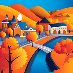 Autumn Village Illustration