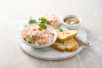 Homemade salmon rillettes served with bread