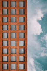 orange building against a blue sky