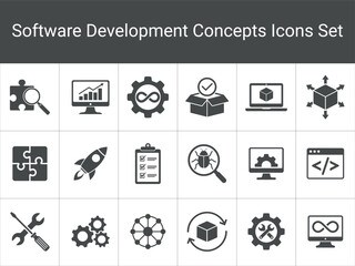 Collection of Software Development Icons. Includes process,
debugging, coding, deployment, and project management symbols.