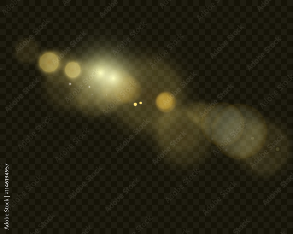 Poster Bokeh background with soft golden light orbs on a transparent grid, ideal for overlays and graphic design projects.