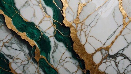 A stunning marble backdrop with intricate veins of gold and emerald, evoking a sense of luxury and opulence.