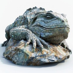 Obraz premium Stone lizard sculpture with a sleepy expression.