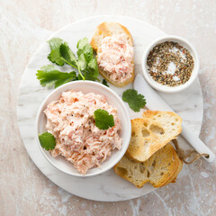 Homemade salmon rillettes served with bread