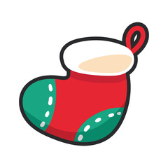 red and green sock with outline flat vector design.