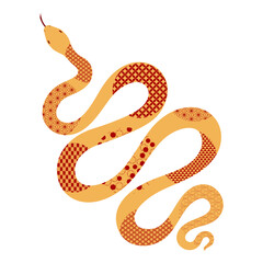 Chinese zodiac sign, snake with patterns character flat illustration. 2025 Lunar New Year hand drawn vector. Asian style design. Element for traditional holiday card, banner, poster, decor