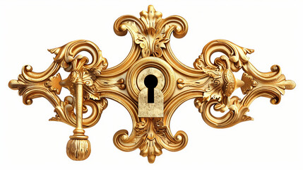 Ornate Golden Door Lock Reminiscent of a Palace on white background.PNG