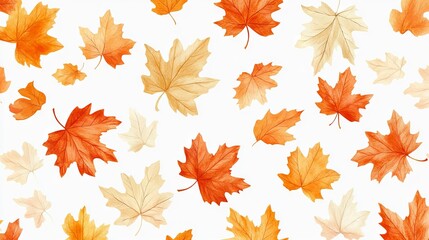 Seamless autumn leaf fall background pattern - high-quality vector illustration featuring vibrant falling leaves in warm orange, red, and yellow hues, perfect for seasonal graphic design.