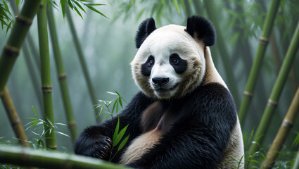 Fototapeta premium Discover adorable panda images: cute giant pandas, baby pandas playing, and pandas eating bamboo. Perfect for creative projects, presentations, and panda lovers.