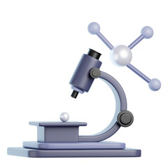 A Detailed 3D icon of a Modern Microscope Examining a Molecule.  Intricate Design for Scientific Exploration and Discovery.  Visual Representation of Scientific Research and Innovation.