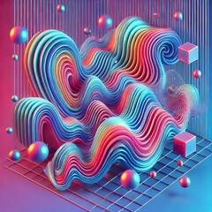 Liquid shapes abstract holographic 3D wavy background