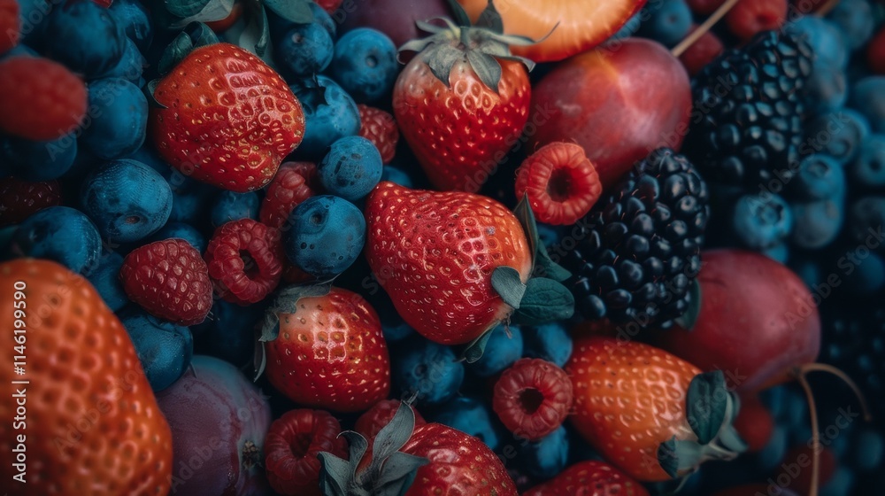 Poster Assorted fresh berries including strawberries and blueberries