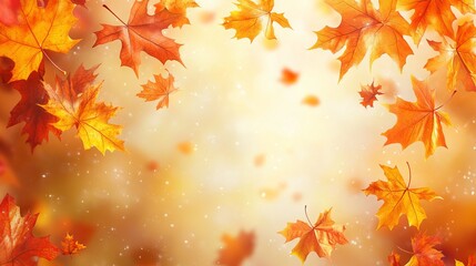 Fototapeta premium Vibrant fall background featuring autumn maple leaves in rich red, orange, and yellow hues – seasonal nature scene perfect for wallpapers, graphic design, digital projects, and decorative use
