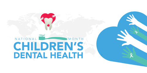 National Children's dental health month is observed every year in February, to teach children the importance of good oral hygiene at an early age and visiting the dentist regularly. Vector art
