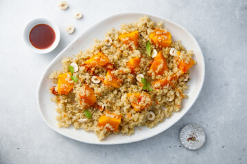 Roasted pumpkin with quinoa and hazelnut