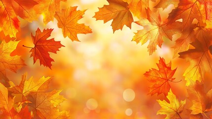 Obraz premium Vibrant fall background featuring autumn maple leaves in rich red, orange, and yellow hues – seasonal nature scene perfect for wallpapers, graphic design, digital projects, and decorative use