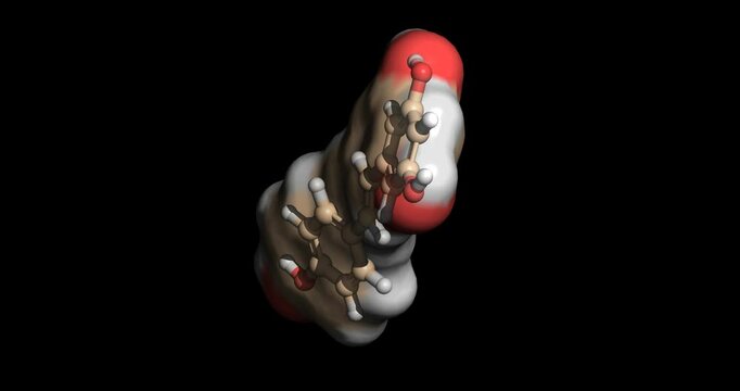 Resveratrol, 3,5,4'-trihydroxy-trans-stilbene, nutraceutical, 3D molecule spinning 4K