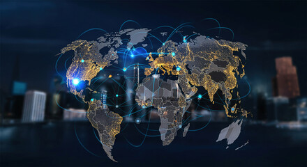 Intricate global value chains connecting manufacturers, suppliers, and distributors across borders - conceptual illustration of international trade and supply chains