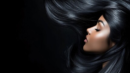 Fototapeta premium Portrait of a beautiful woman with long black hair. Beauty and fashion.