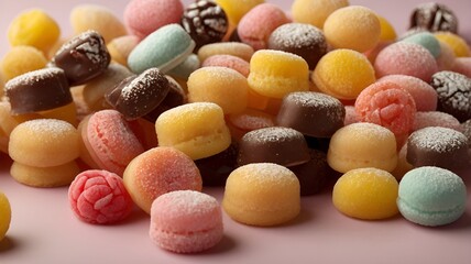 multi color sweets on plain background