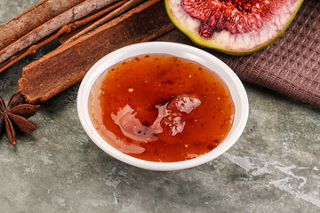 Sweet fig jam in the bowl