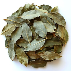 Dried bay leaves pile, top view. (1)