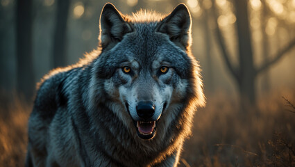 Fototapeta premium Explore stunning wolf images and art: from majestic howling wolves to lone wolf portraits. Perfect for nature lovers, presentations, and creative designs.