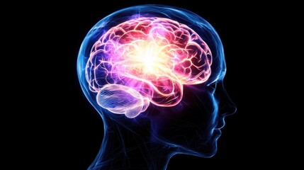 Neuroscience insights human brain activation digital art abstract view cognitive concepts