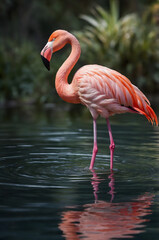Solitary Flamingo with Elegant Reflection in Still Waters Flamingo in water