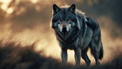 Fototapeta premium Explore stunning wolf images and art: from majestic howling wolves to lone wolf portraits. Perfect for nature lovers, presentations, and creative designs.