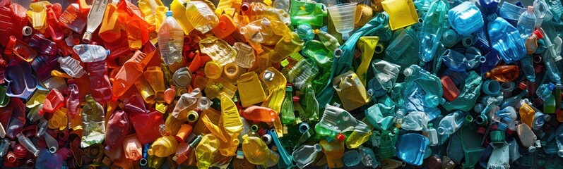Many different colored plastic bags hanging on a wall, social issue background, banner