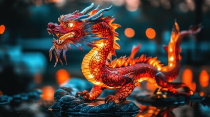 Fototapeta premium Chinese traditional dragonlantern, handmade colored lantern, red ChineseLoong 