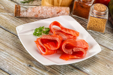 Salted sliced salmon fillet snack
